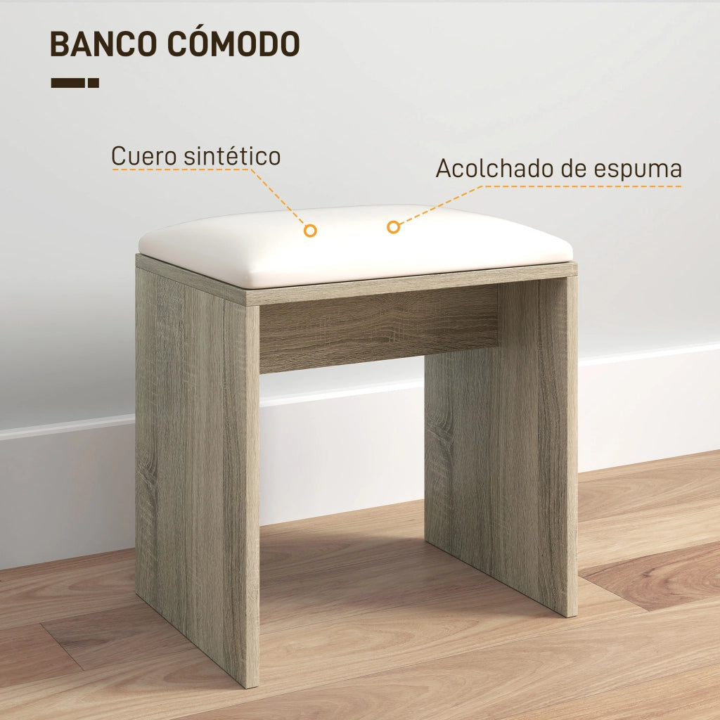 Cassettiera per trucco con specchio e sgabello ¨C zephmum ¨C naturale e beige