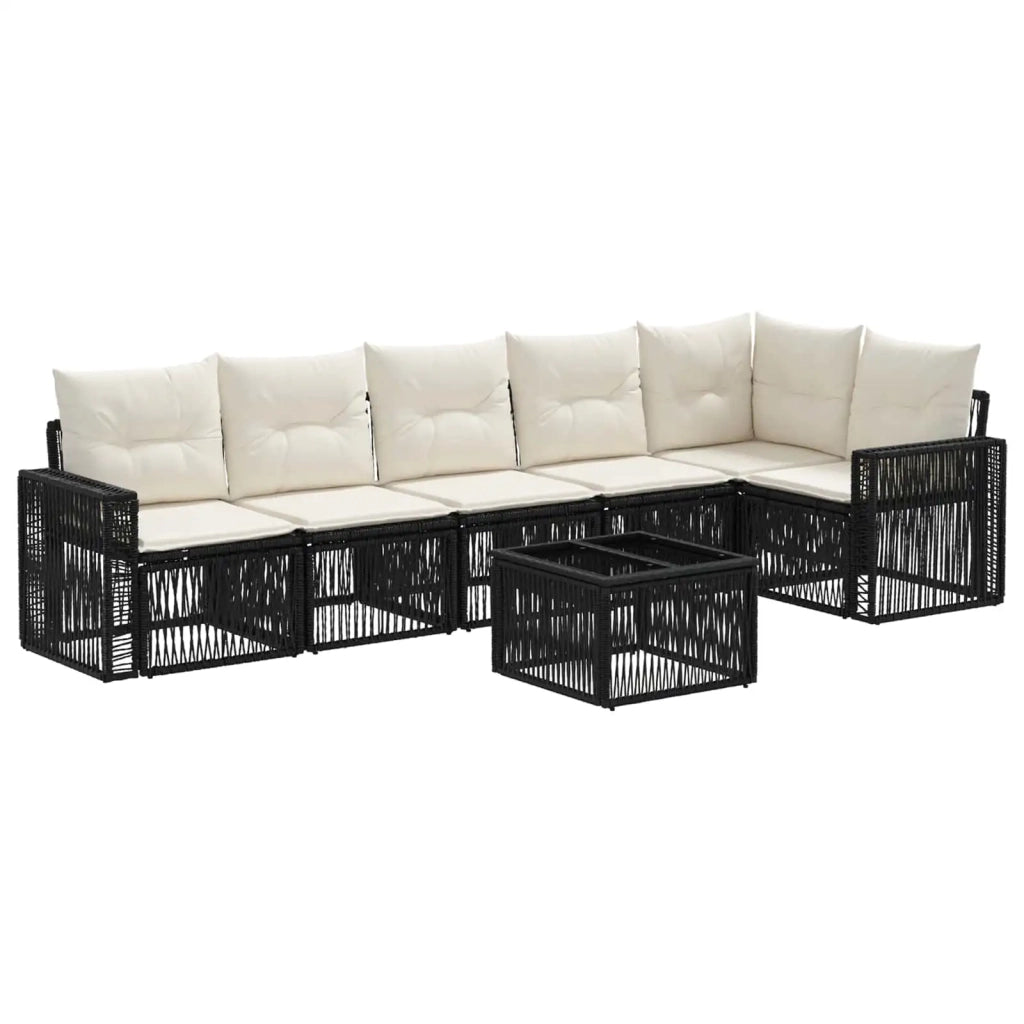Set Divano da Giardino 7 pcs Nero e Bianco Crema polyrattan