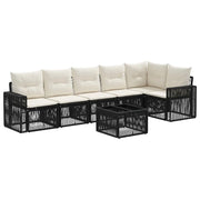 Set Divano da Giardino 7 pcs Nero e Bianco Crema polyrattan