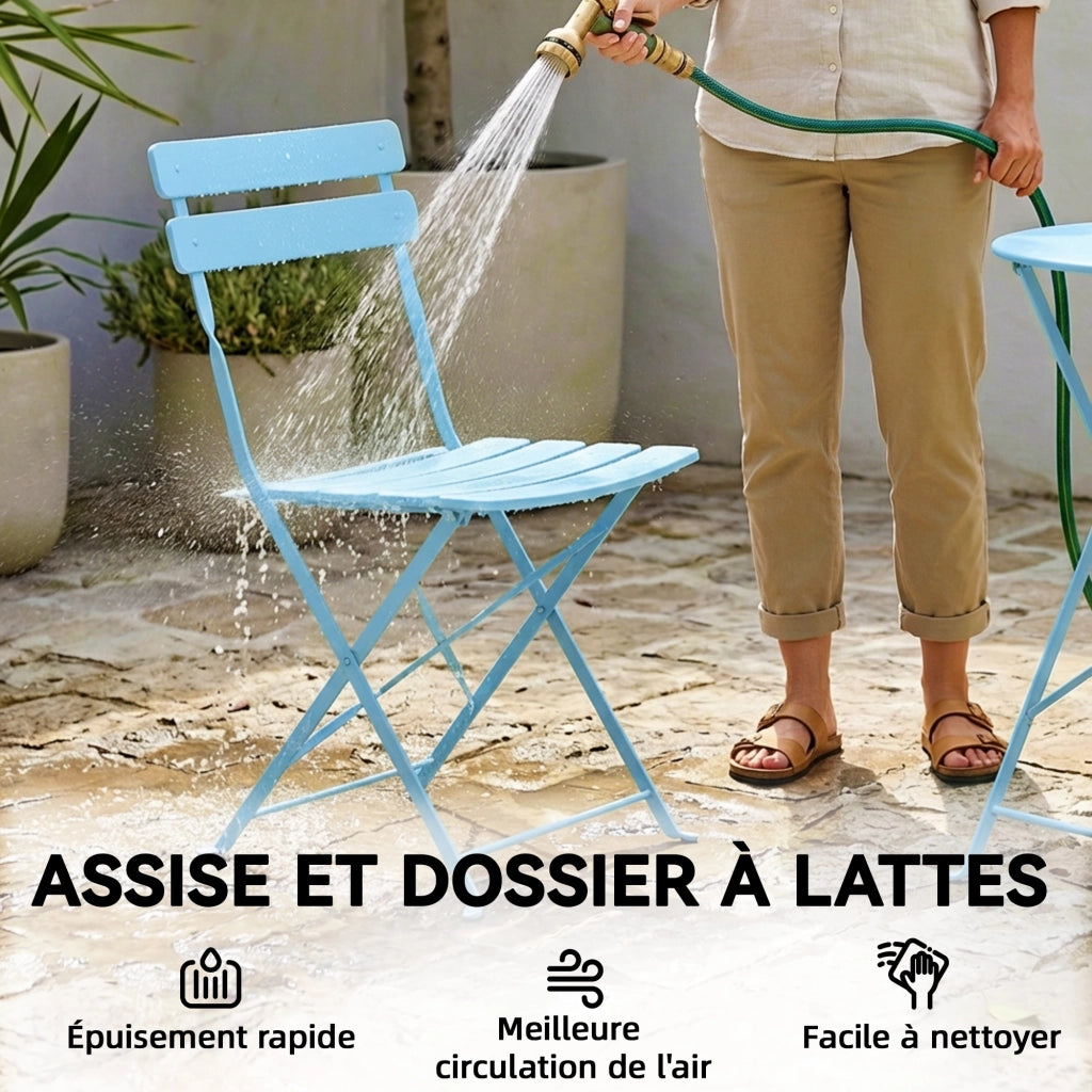 Set Bistrot da Giardino 3 Pezzi ¨C zephmum ¨C Tavolo e 2 Sedie Pieghevoli, Legno, Blu Chiaro