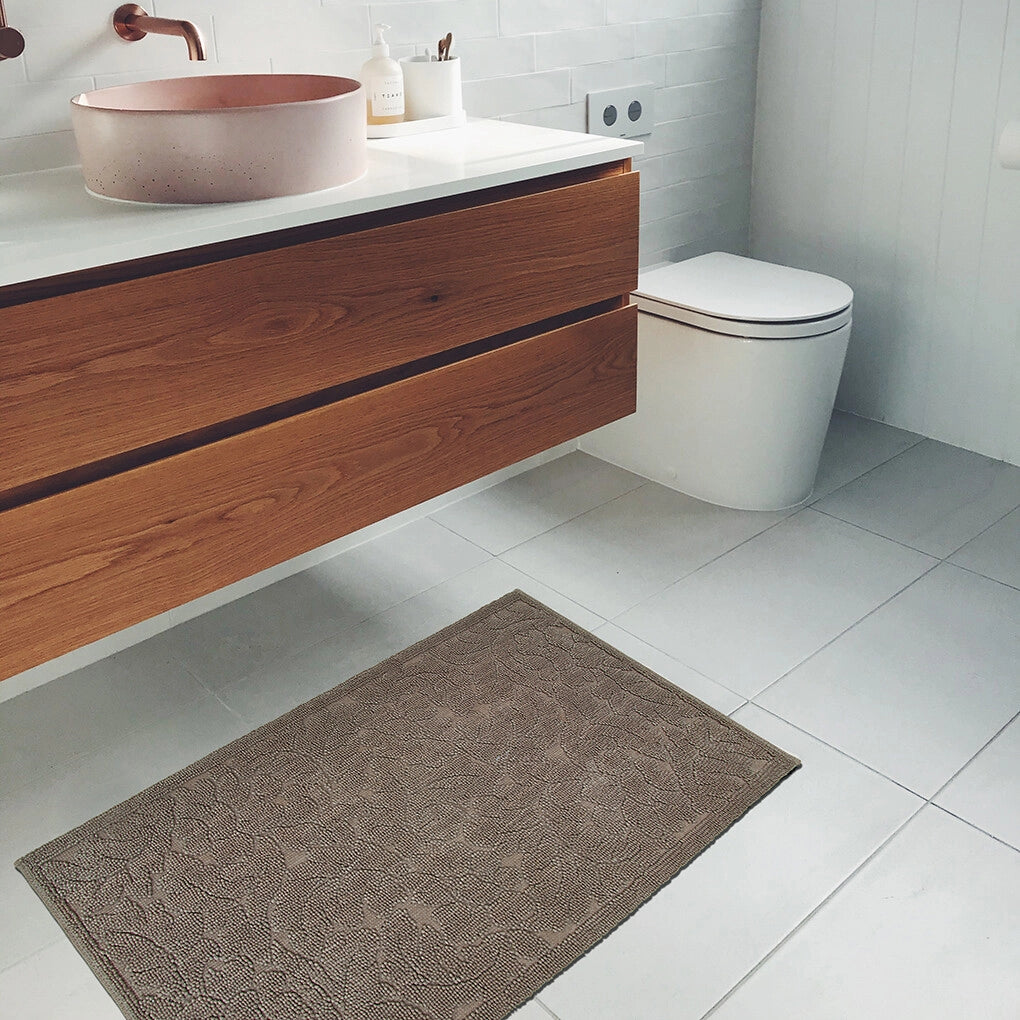 Tappeto Morbido Cotone 53x110 cm Scendiletto Bagno Camera Assorbente Antiscivolo Tortora