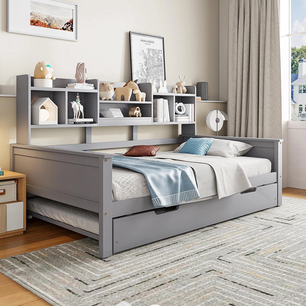 Divano letto in legno 90x200cm - Xylo - grigio, estensibile 90x190cm, pino