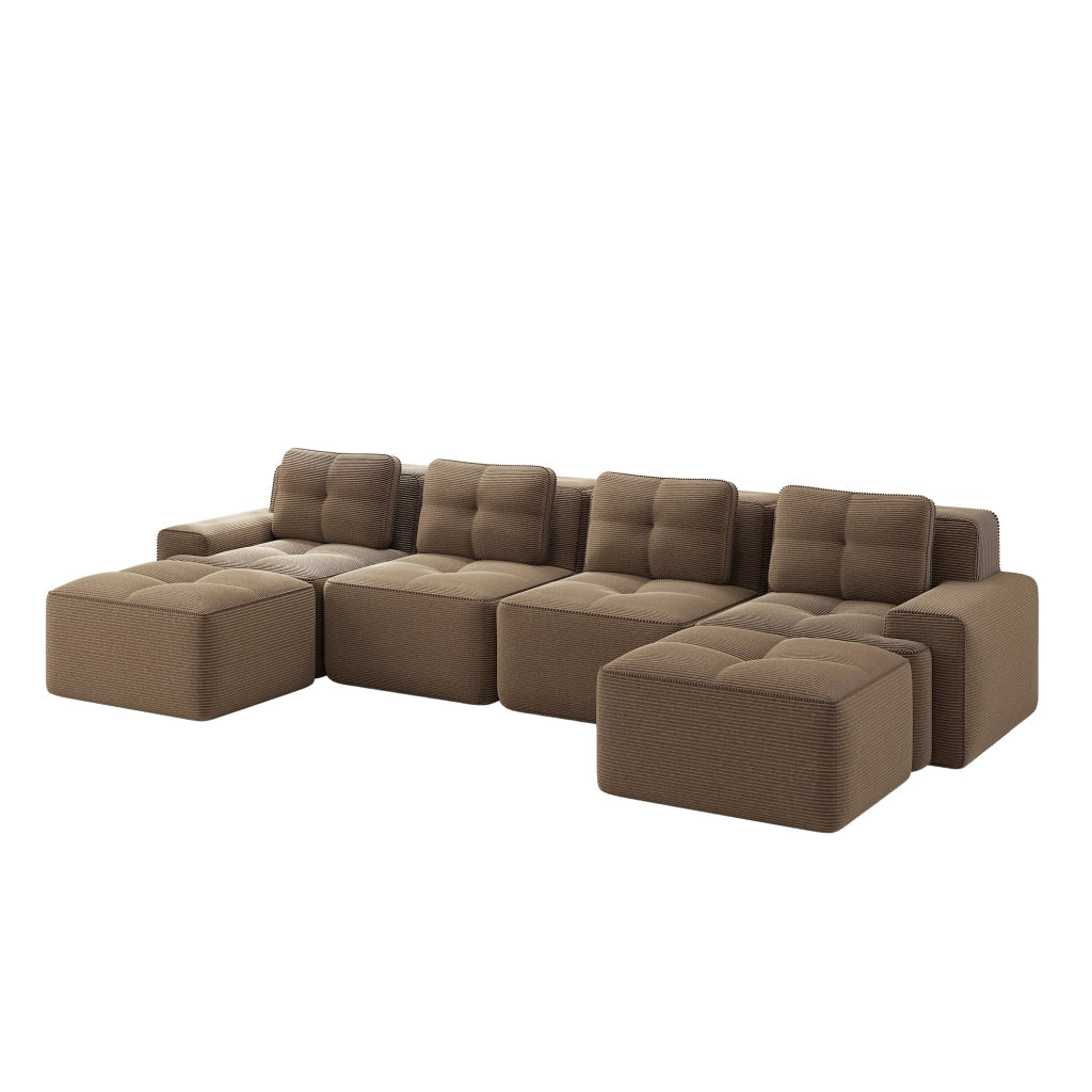 Divano Modulare Chaise Longue 4 Posti ¨C MINIMAL ¨C Velluto a Coste Marrone, Braccioli
