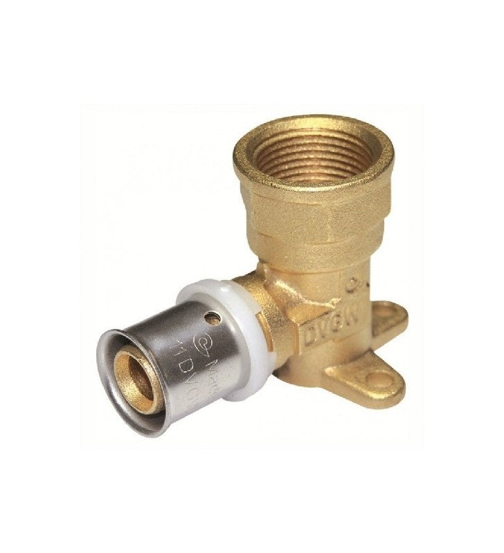 Gomito femmina con staffa diam.1/2x16 a pressare per multistrato