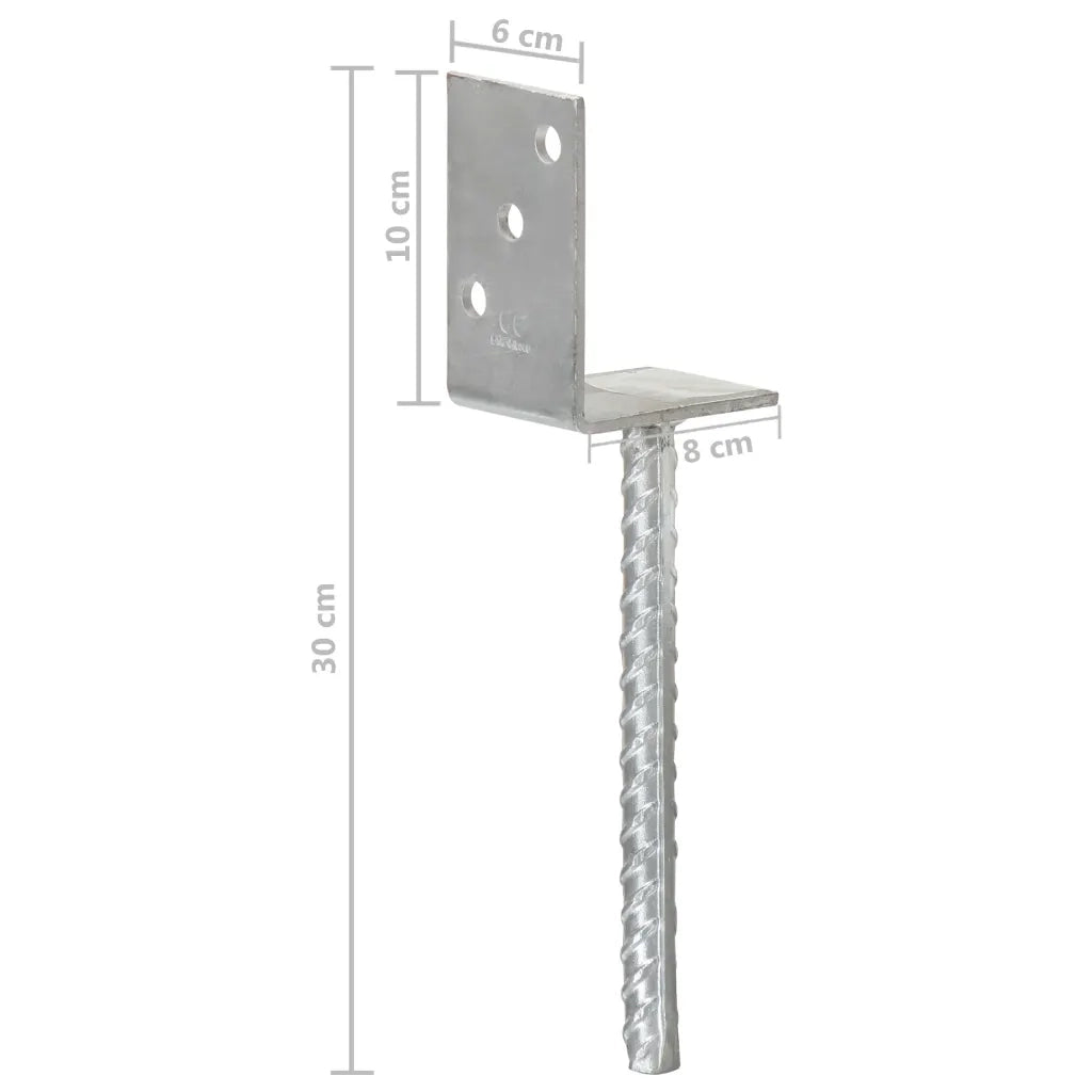 vidaXL Picchetti per Recinzione 6 pz Argento 8x6x30 cm Acciaio Zincato
