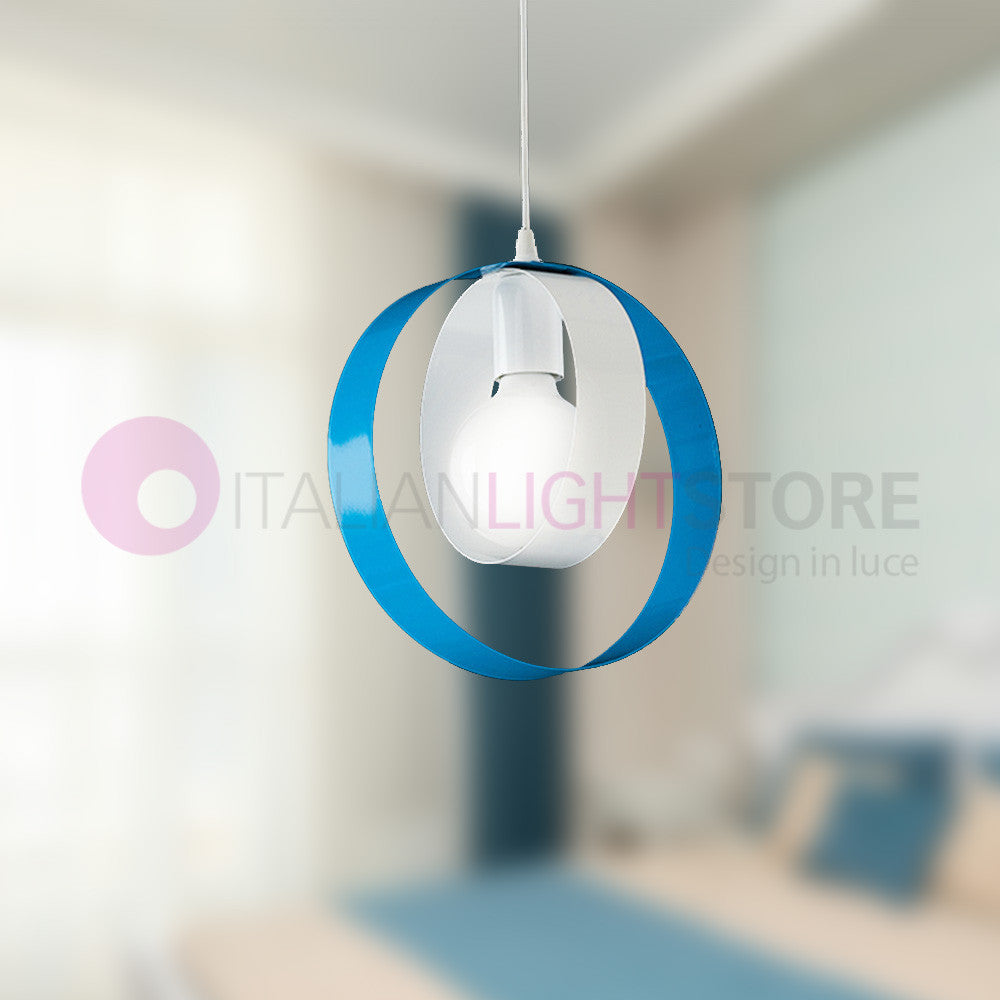 DAYTONA Lampadario Moderno a 1 Luce con cerchi metallo bianco e azzurro