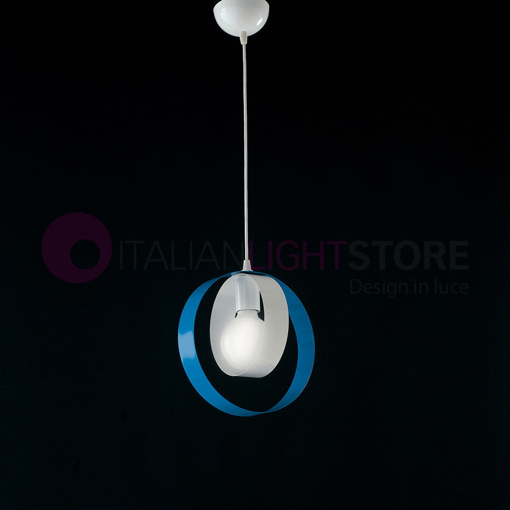 DAYTONA Lampadario Moderno a 1 Luce con cerchi metallo bianco e azzurro