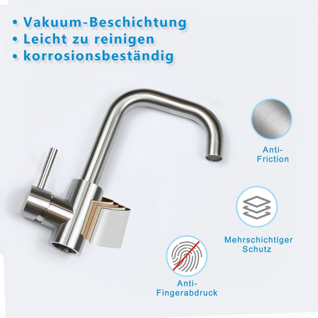 ZMH Rubinetto da Lavabo Acciaio Inossidabile Giro 360° Acqua Calda Fredda Alta Pressione Silenzioso