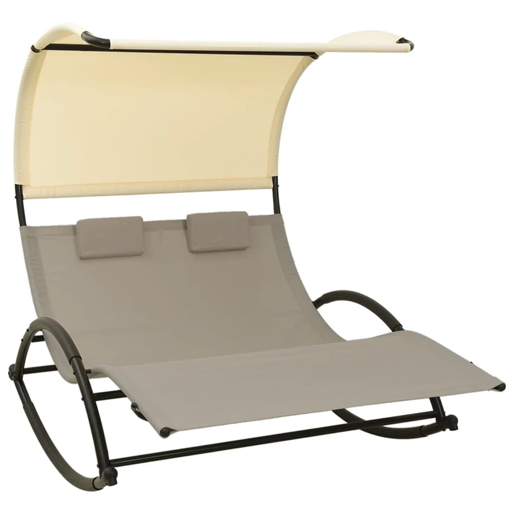 Lettino prendisole sedia a sdraio lettino prendisole letto da giardino mobili da giardino doppio 139 x 180 x 170 cm con baldacchino in textilene color tortora e crema 02_0012725