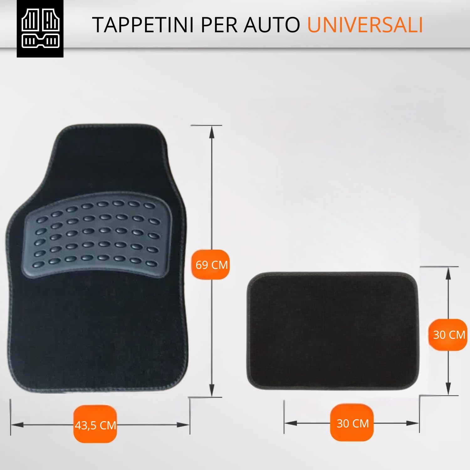 OWIJI Tappetini Auto Moquette Universali Set 4 Pezzi Antiscivolo Abitacolo Sagomabili PVC Impermeabile Ritagliabile Adattabile