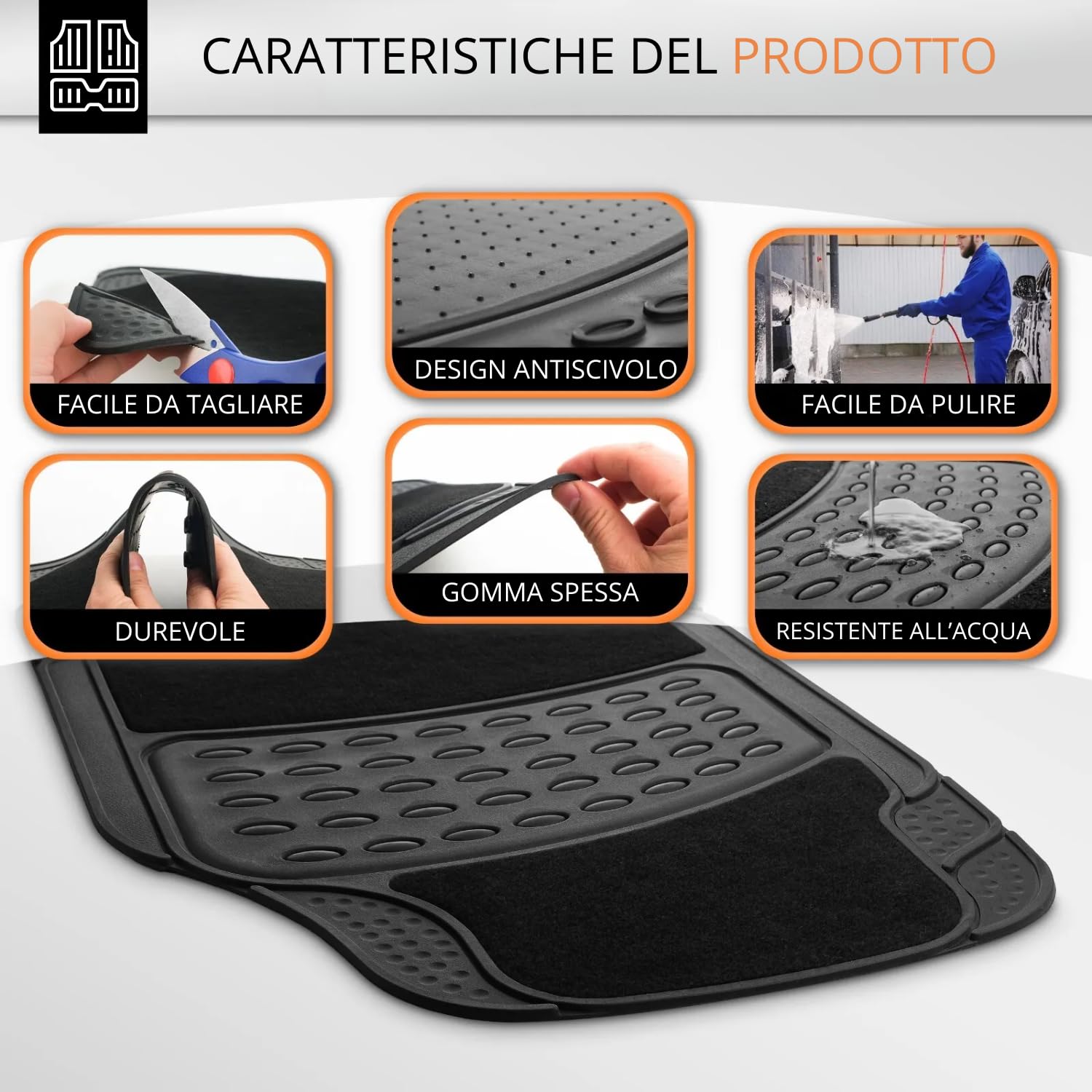 OWIJI Tappetini Auto Moquette Universali Set 4 Pezzi Antiscivolo Abitacolo Sagomabili Impermeabile Ritagliabile Adattabile