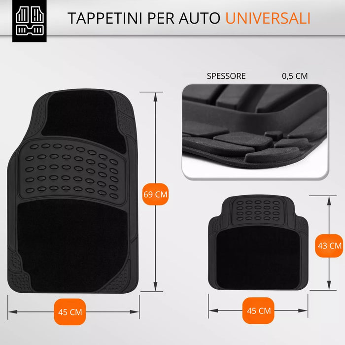 OWIJI Tappetini Auto Moquette Universali Set 4 Pezzi Antiscivolo Abitacolo Sagomabili Impermeabile Ritagliabile Adattabile