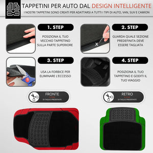 OWIJI Tappetini Auto Moquette Universali Set 4 Pezzi Antiscivolo Abitacolo Sagomabili Impermeabile Ritagliabile Adattabile
