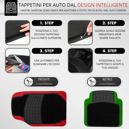OWIJI Tappetini Auto Moquette Universali Set 4 Pezzi Antiscivolo Abitacolo Sagomabili Impermeabile Ritagliabile Adattabile