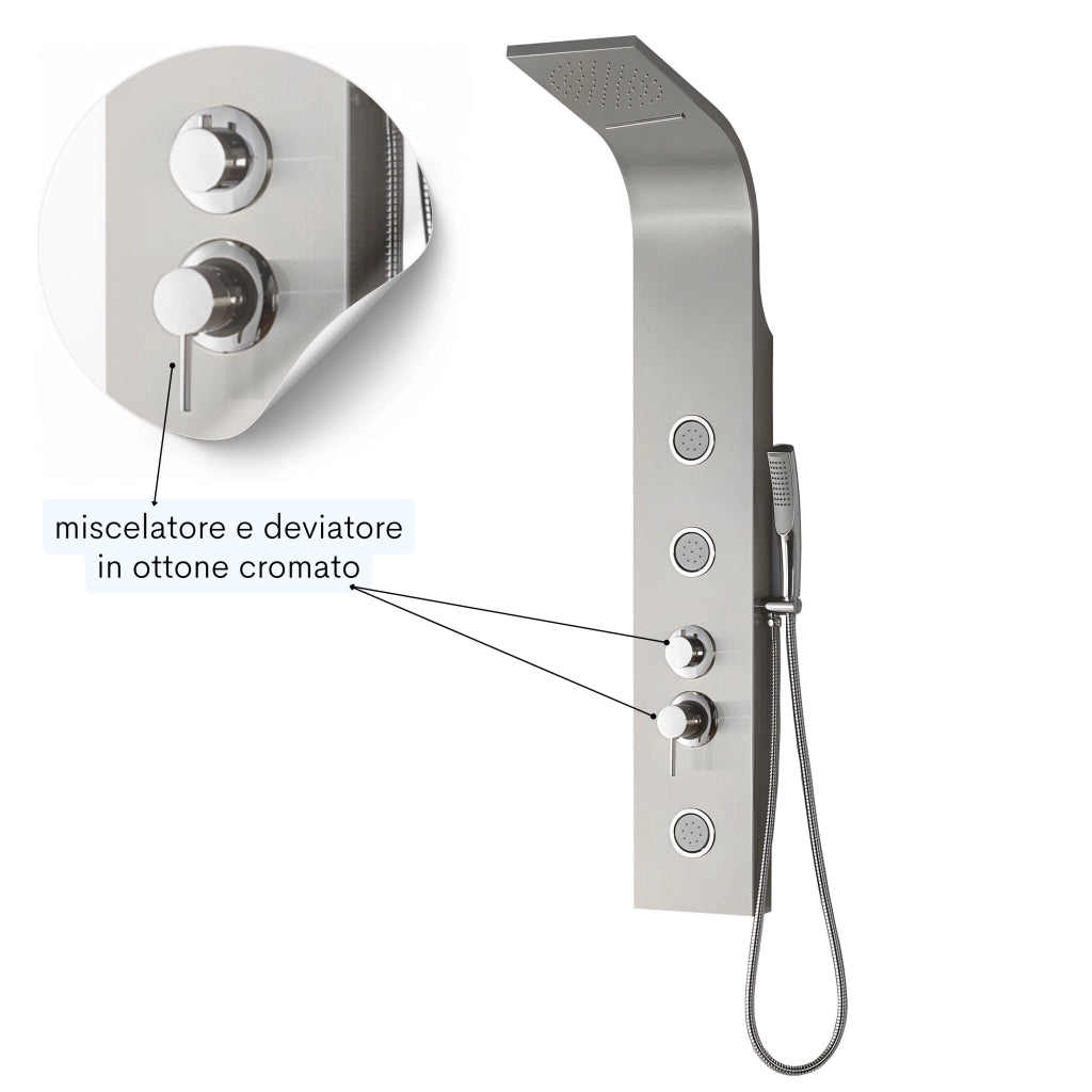 Colonna doccia step acciaio inox 3 getti idro lombari e cascata h120xl20 *** confezione 1