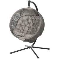 Sedia a dondolo da giardino, Sedia a Cestino, Stile boho, 116 x 125 x 172 cm, Sabbia e Nero