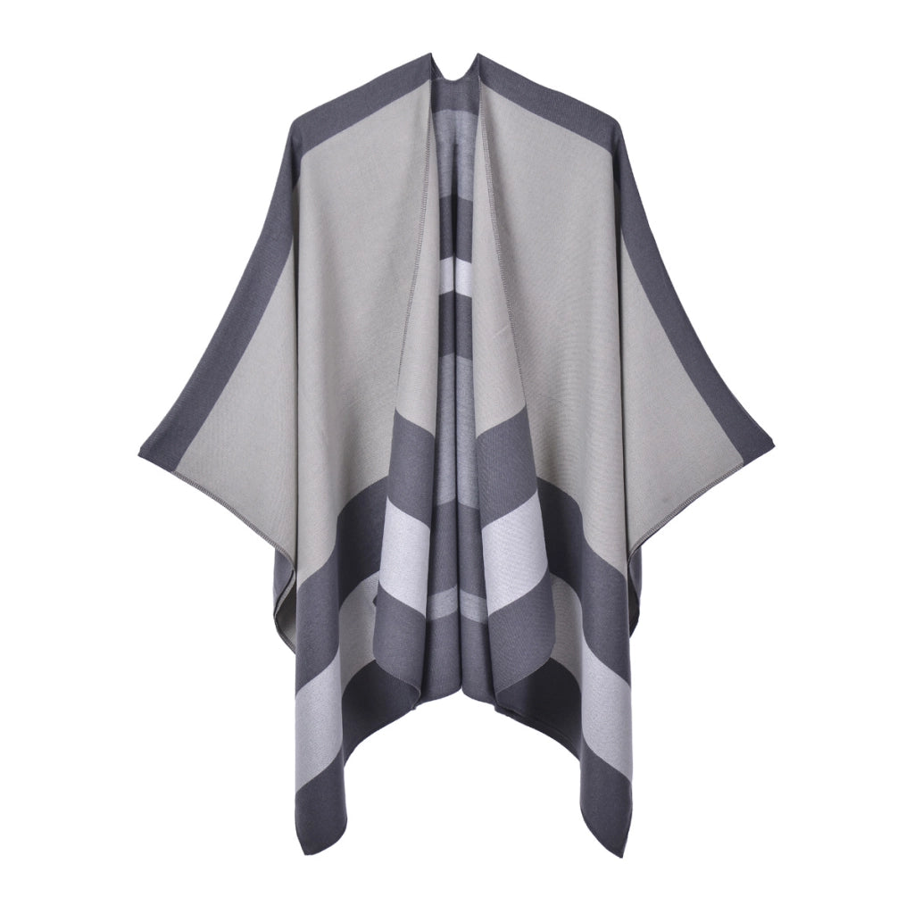 Nuovo scialle/scialle double-face, elegante mantello a righe per donna
