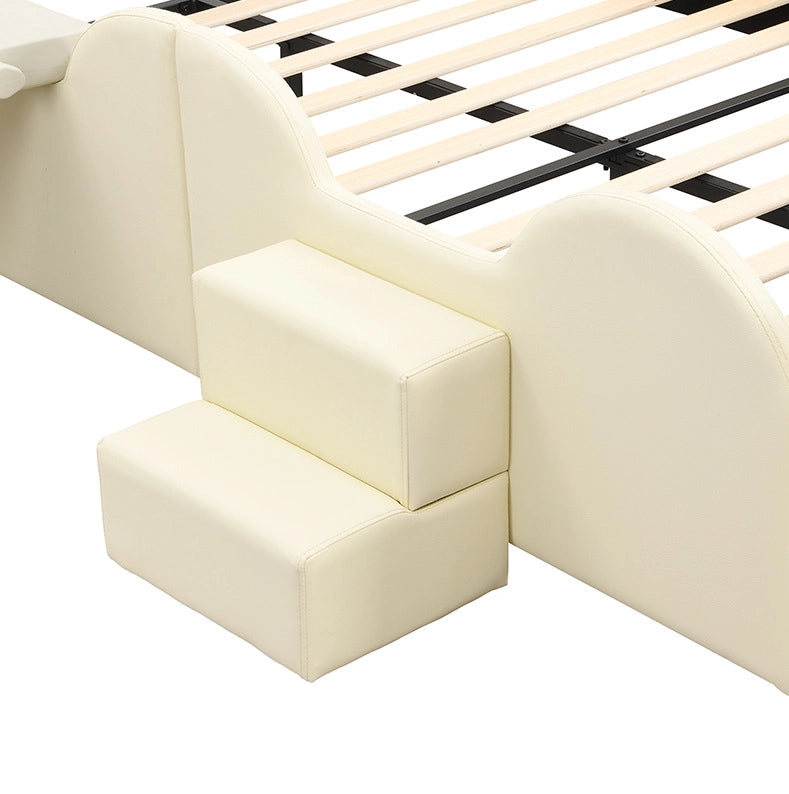 Letto per bambini a forma di orso con scivolo e scala, beige