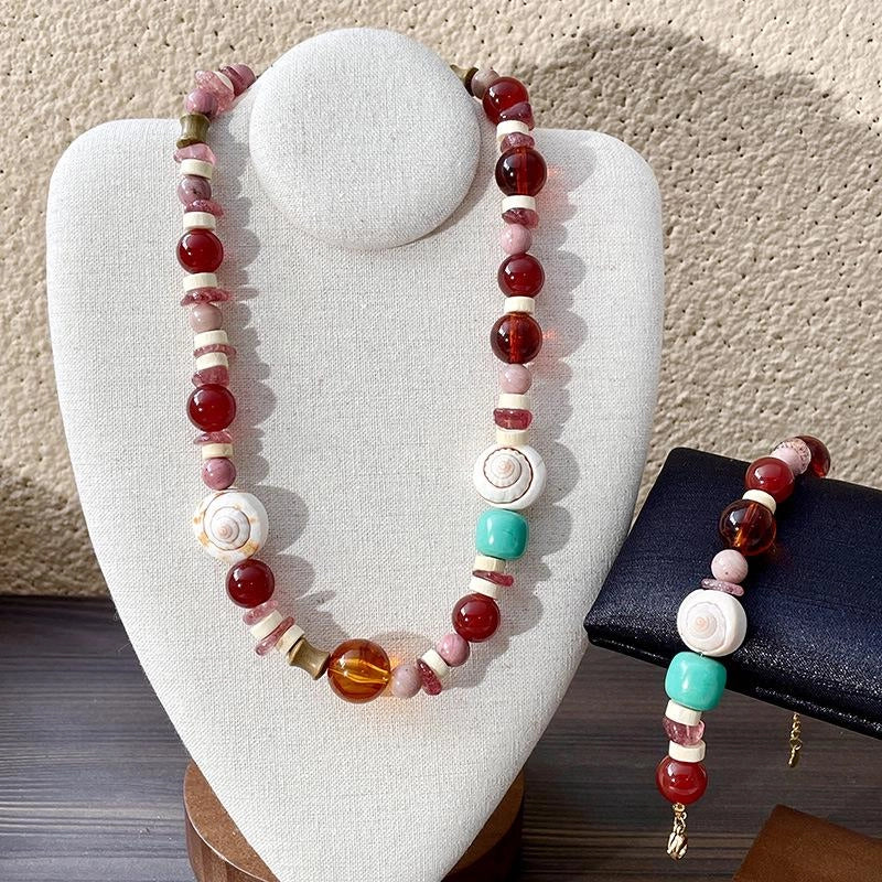 Bracciale e collana fatti a mano con perline di agata naturale multicolore, regalo di Natale o compleanno.