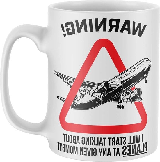 Tazza da Caffè con Avvertimento Sull'Aeronautica per Amanti degli Aeroplani - Regalo per Lui - Idee di Regalo per il Compleanno o per il Padre o il Figlio - Unico Modello Bianco