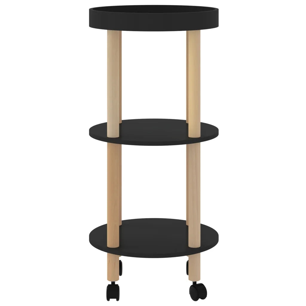 Carrello 3 Ripiani Nero 38x38x82 cm in Legno Multistrato e Pino cod mxl 64653
