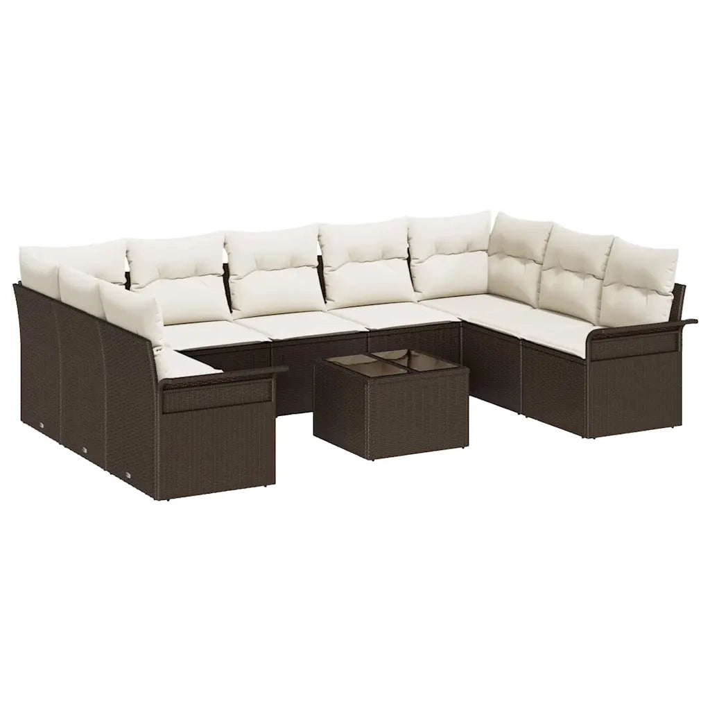 Set Divano da Giardino con cuscino 10 pcs Marrone polyrattan 3345528