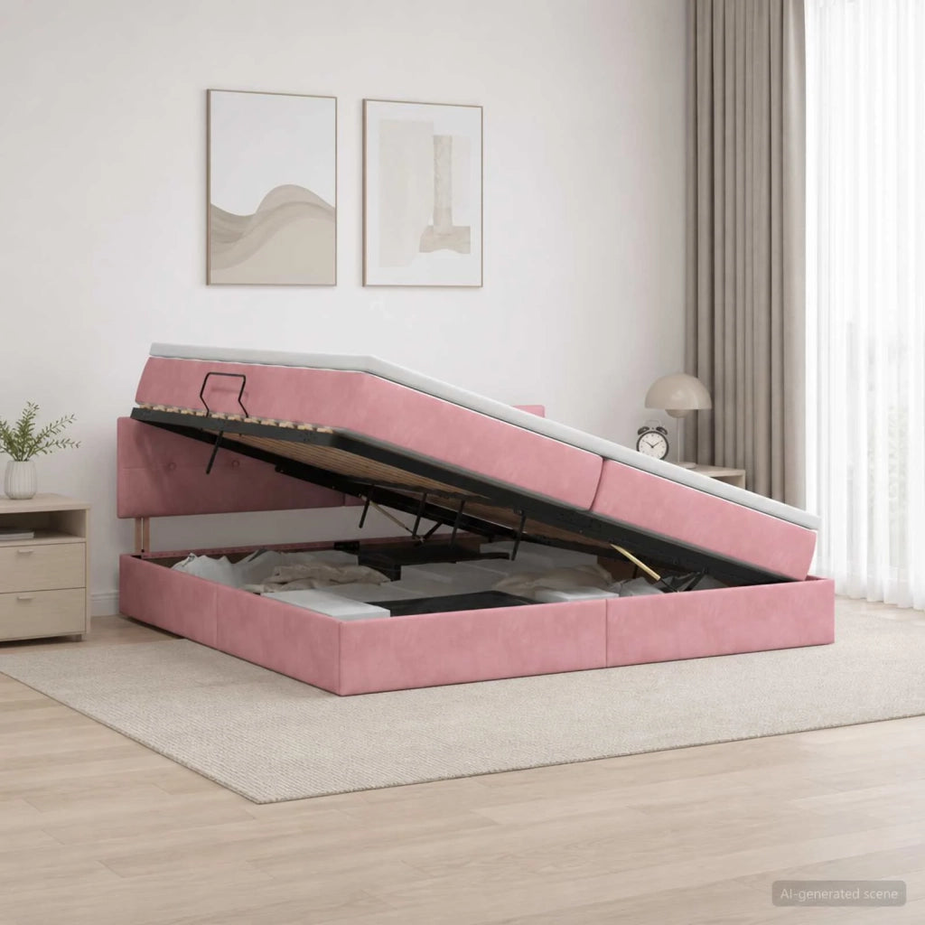 Letto con Contenitore con testiera Rosa 200 x 200 cm Velluto 3458834