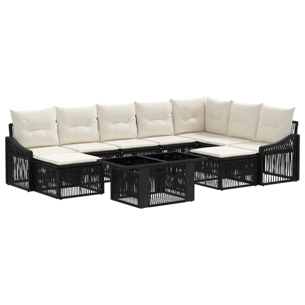 Set Divano da Giardino 10 pz Nero e Bianco Crema polyrattan 3437338
