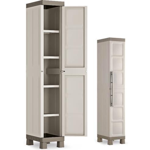 Keter Armadio 1 Anta Excellence, 4 Ripiani Regolabili, Beige/Tortora, 33x45x182 H Cm