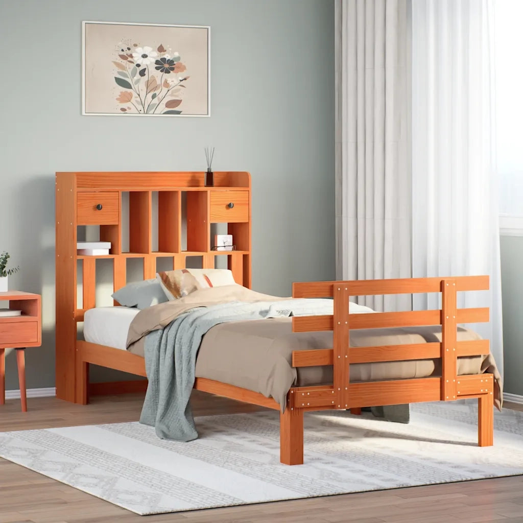 Letto Libreria senza Materasso Marrone Cera 100x200 cm in Pino 3322812