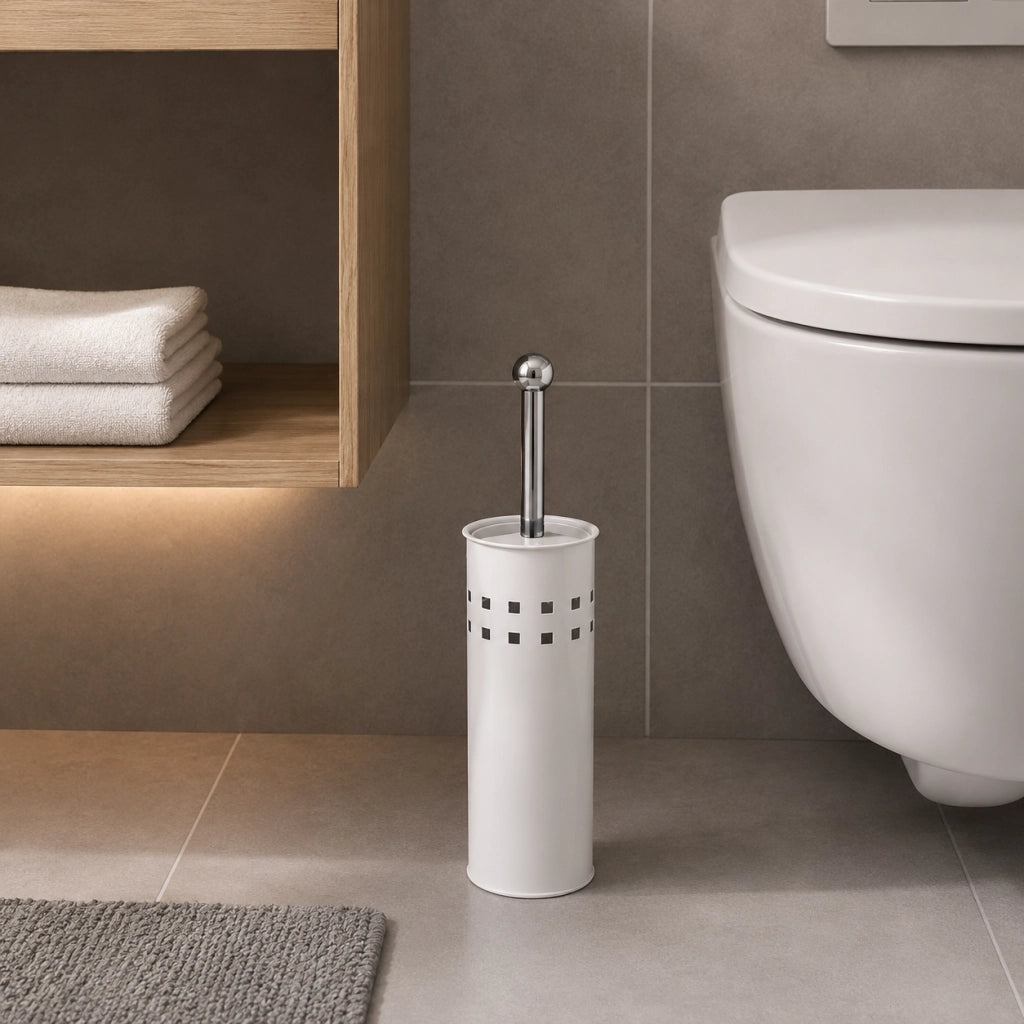 Portascopino Bagno Traforato Con Coperchio Disponibile in Nero, Bianco, Tortora Bianco