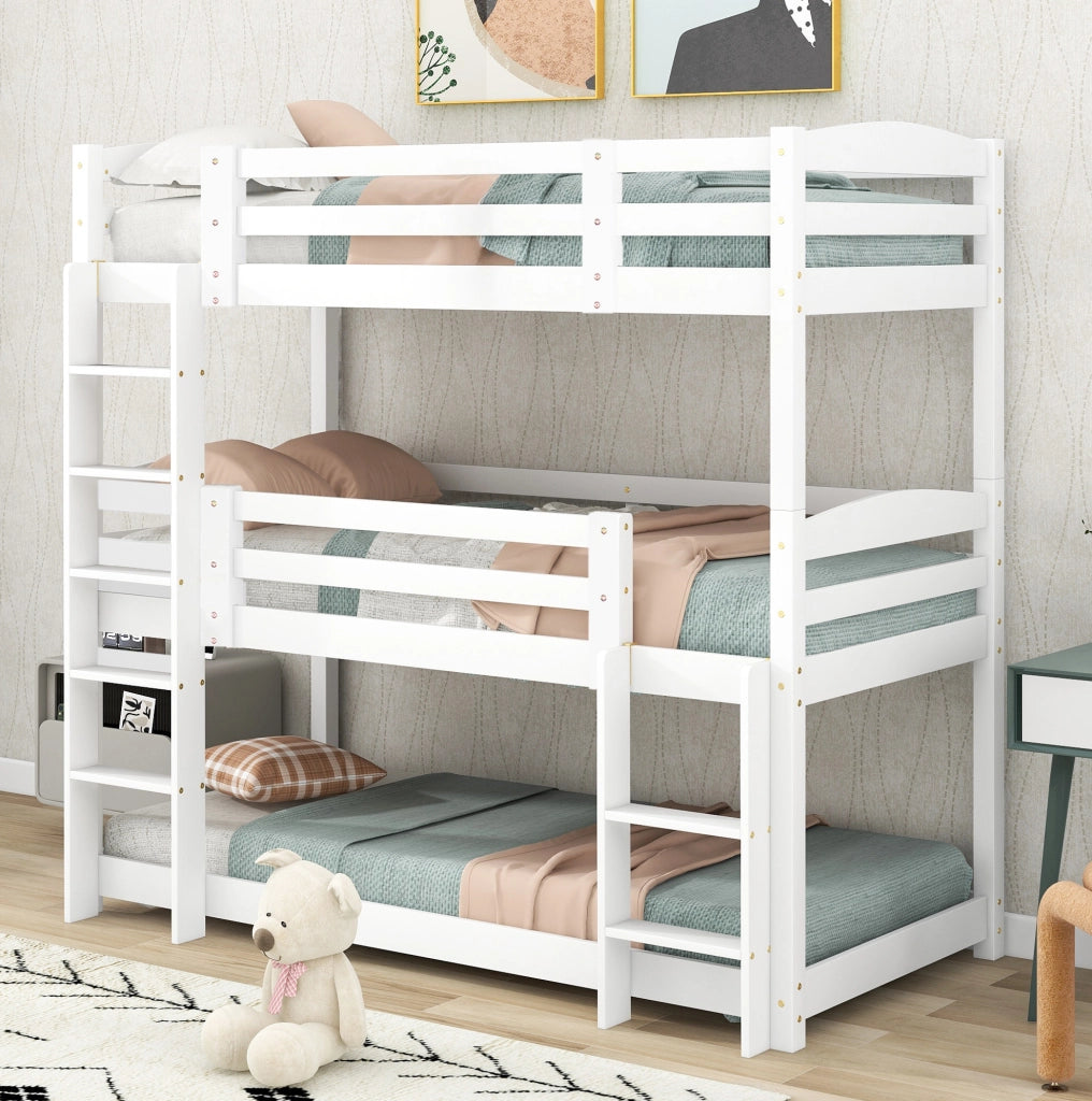 Letto a castello triplo per bambini 90x200 cm bianco