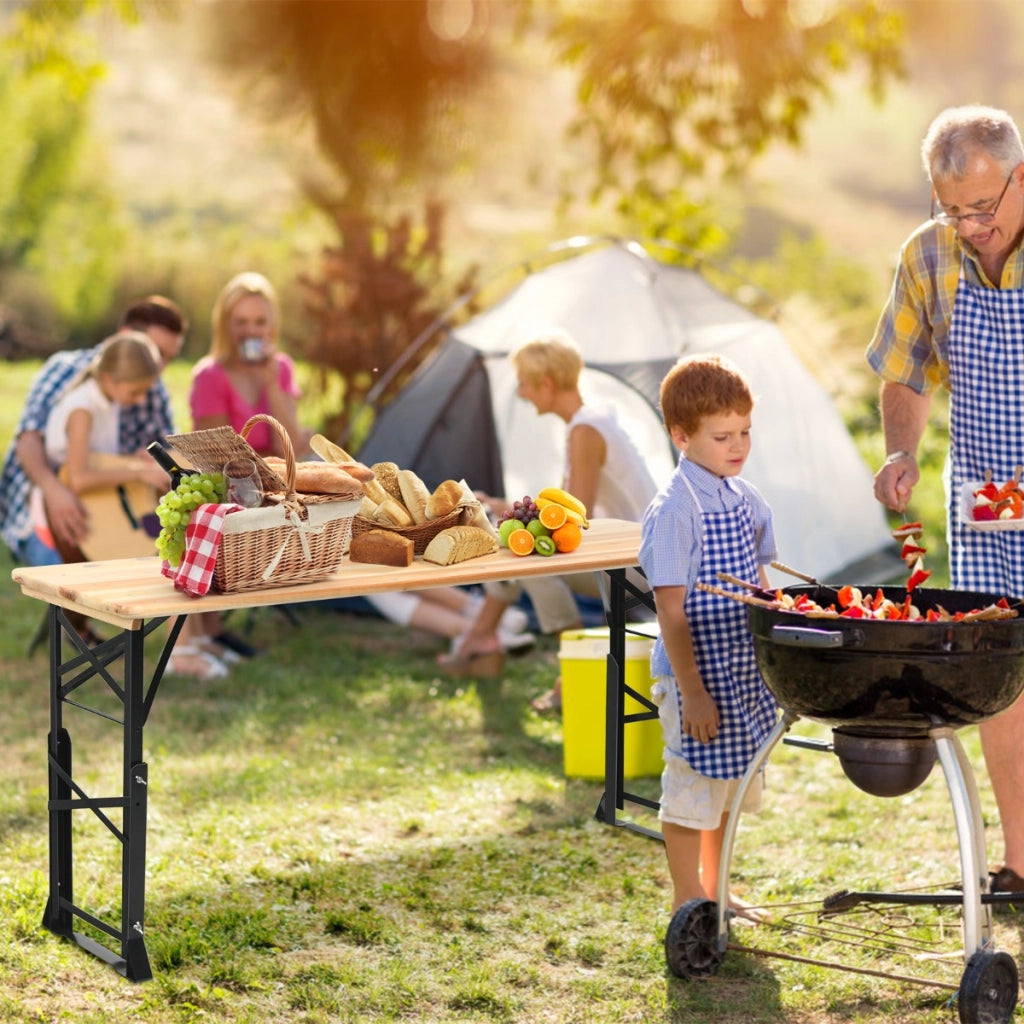 Tavolo da picnic pieghevole per esterni da 168,5cm, Tavolo grande per birra da patio in legno con altezze regolabili-Tavoli e sedie da campeggio
