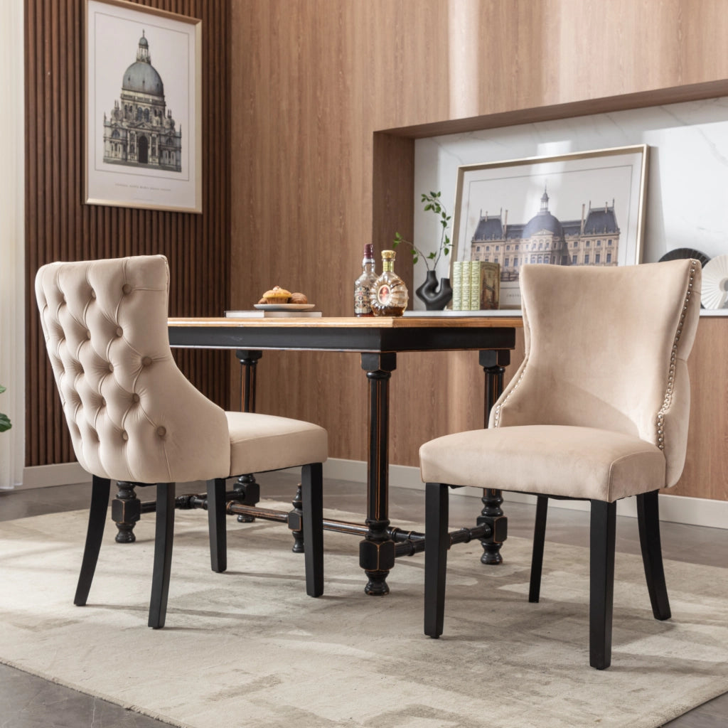 Sedie da Pranzo Imbottite in Velluto ¨C Xylo ¨C Beige, Gambe in Legno Massello, Set 2 Pezzi