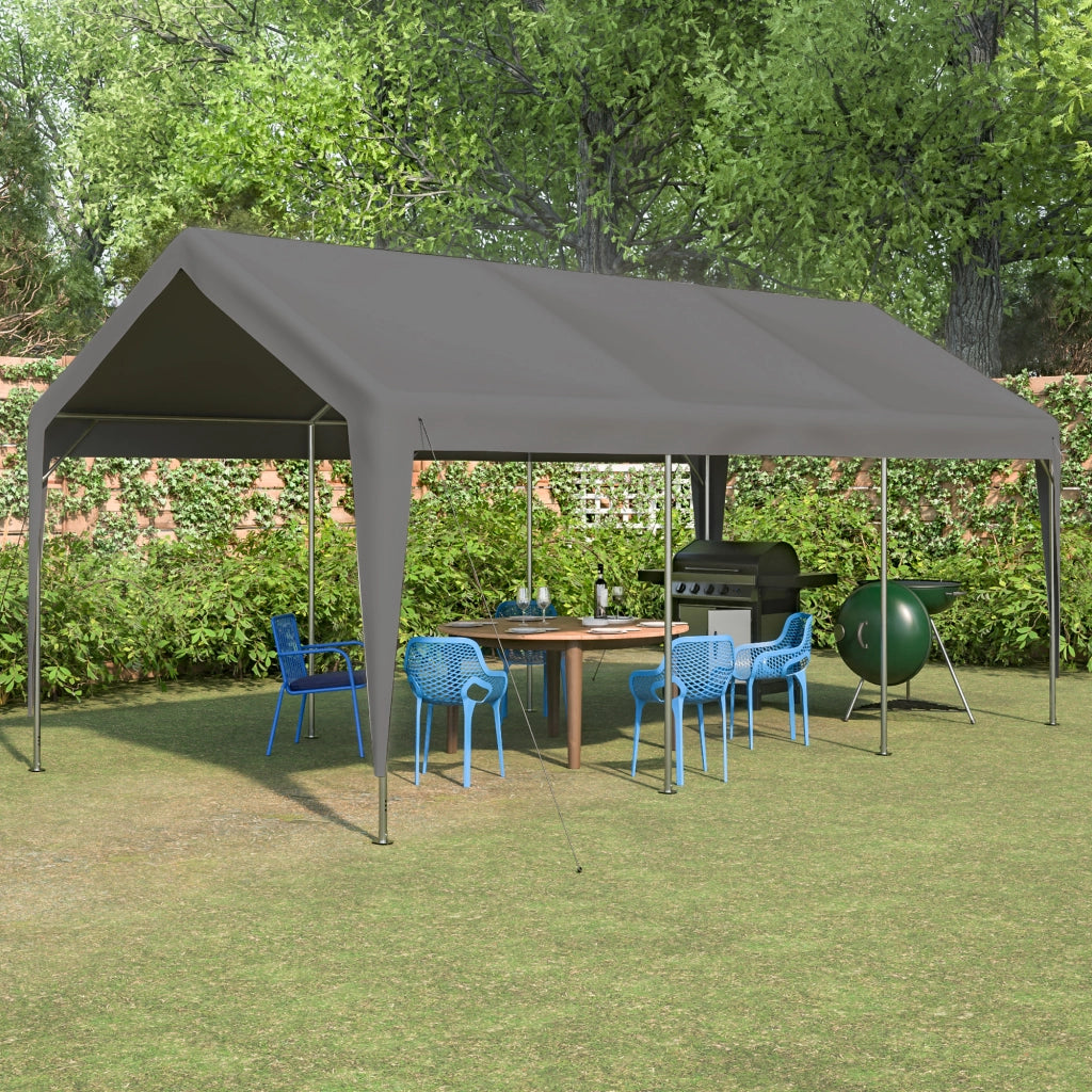 Gazebo da giardino in metallo con finestre arrotolabili, pareti e tetto rimovibili per auto, suv, barca e camion grigio
