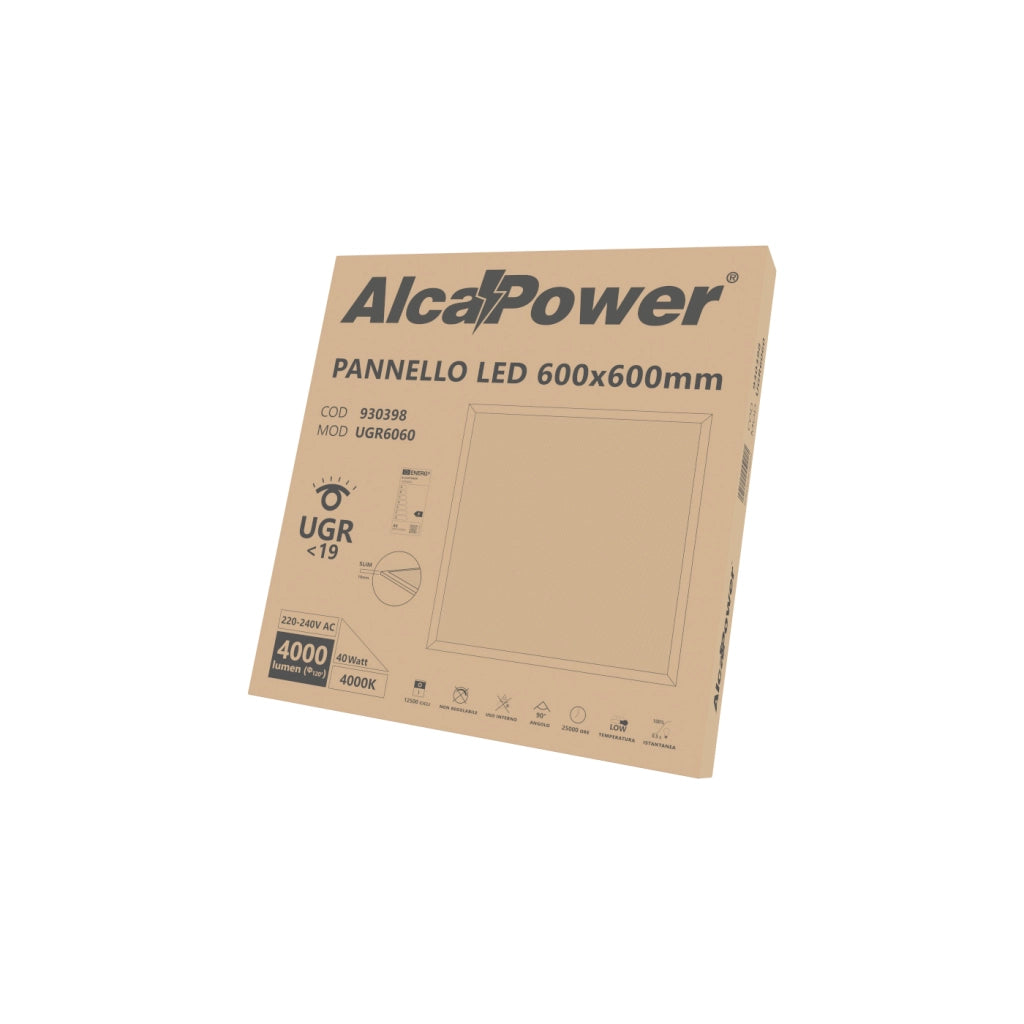 Alcapower Pannello LED 600x600mm 40W 4000lm 4000K UGR<19 Luce Naturale Driver Incluso Ideale per Uffici e Ambienti Professionali 595x595x10mm
