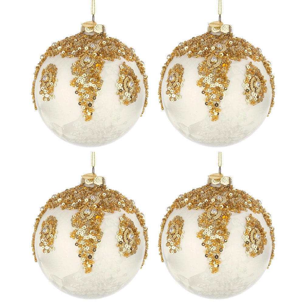 Le Palline di Natale in Vetro Biano con Perline Oro Melissa Diametro: 100 mm
