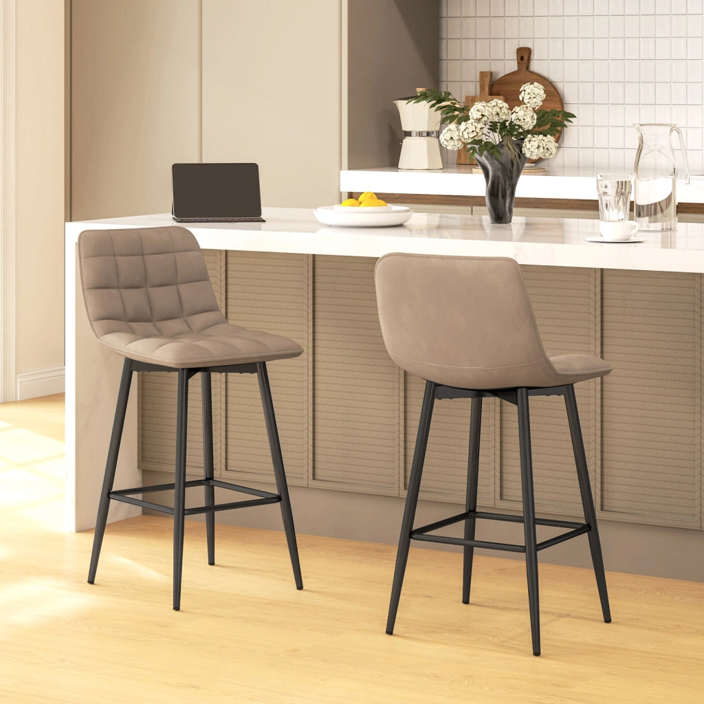 Sgabelli da Cucina ¨C zephmum ¨C Tessuto Effetto Velluto e Metallo, Marrone, 45x47x84 cm