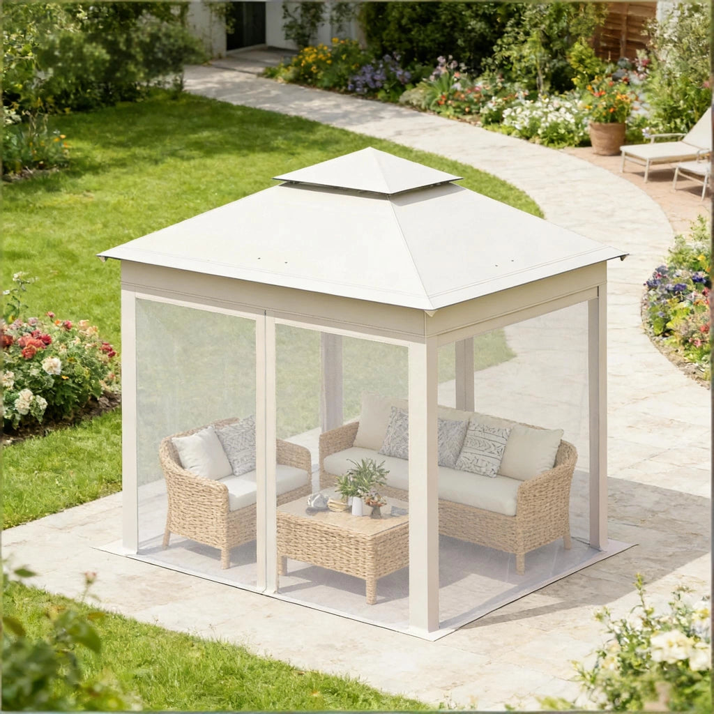 Gazebo Pieghevole da Esterno 3 x 3 m Beige Struttura in Ferro Tessuto Oxford Protezione Ombra Ventilazione