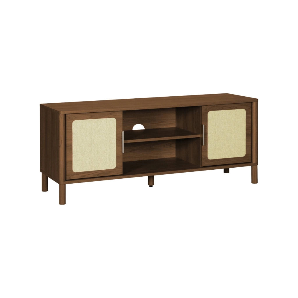 Mobile tv vintage in legno e rattan con 2 ante 120cm, noce