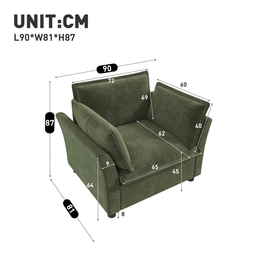 Sessel in chenille verde 90 × 81 × 87 cm con 2 cuscini
