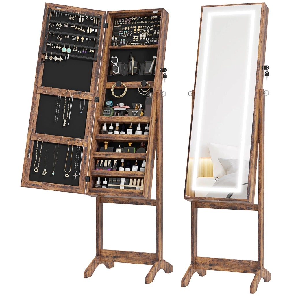 Specchio Cassettiera con Luci LED Inclinabile ¨C Zephmum ¨C Marrone 60x40x138 cm
