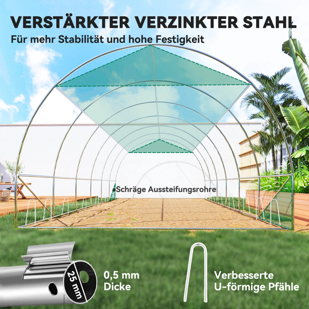 Serra Tunnel da Giardino 6x3x2m ¨C Xylo ¨C Struttura in Acciaio con Telo Plastica e Rete Ombreggiante Verde
