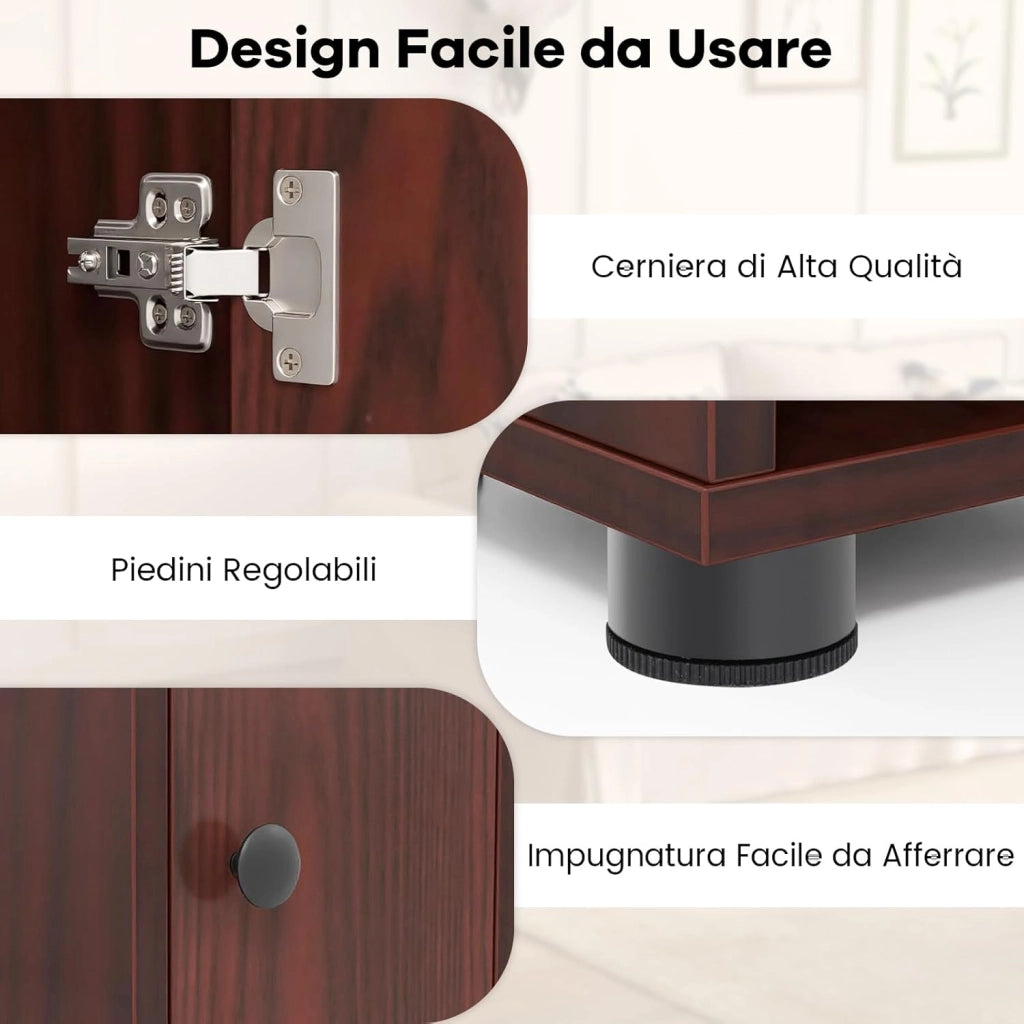 Mobile Bagno Alto Stretto, Mobiletto Colonna Salvaspazio con 1 Cassetto, 5 Ripiani Regolabili e Struttura Antiscivolo, Mobile a Terra per Ingresso, 20 x 20 x 180 cm (4 Ripiani, Marrone)