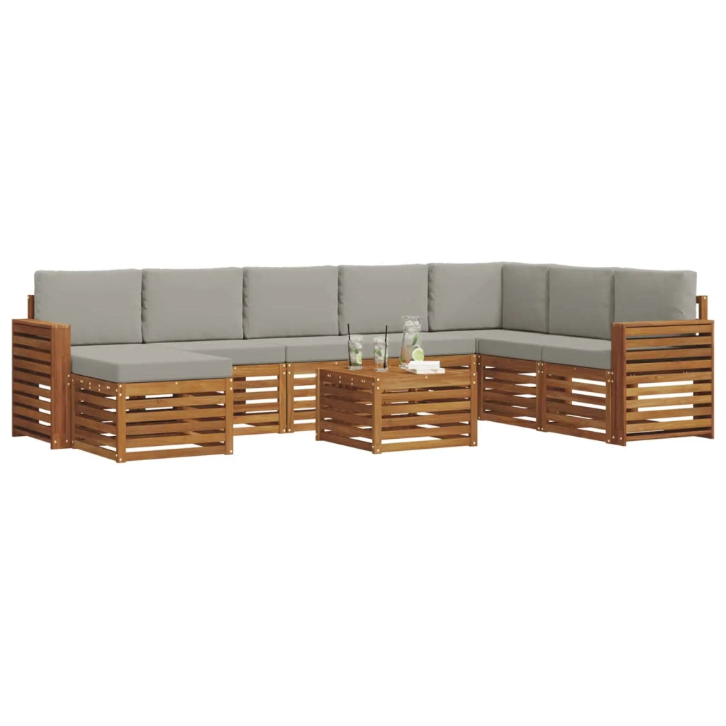 Set di divani da esterno 9 pcs Grigio Naturale e Chiaro