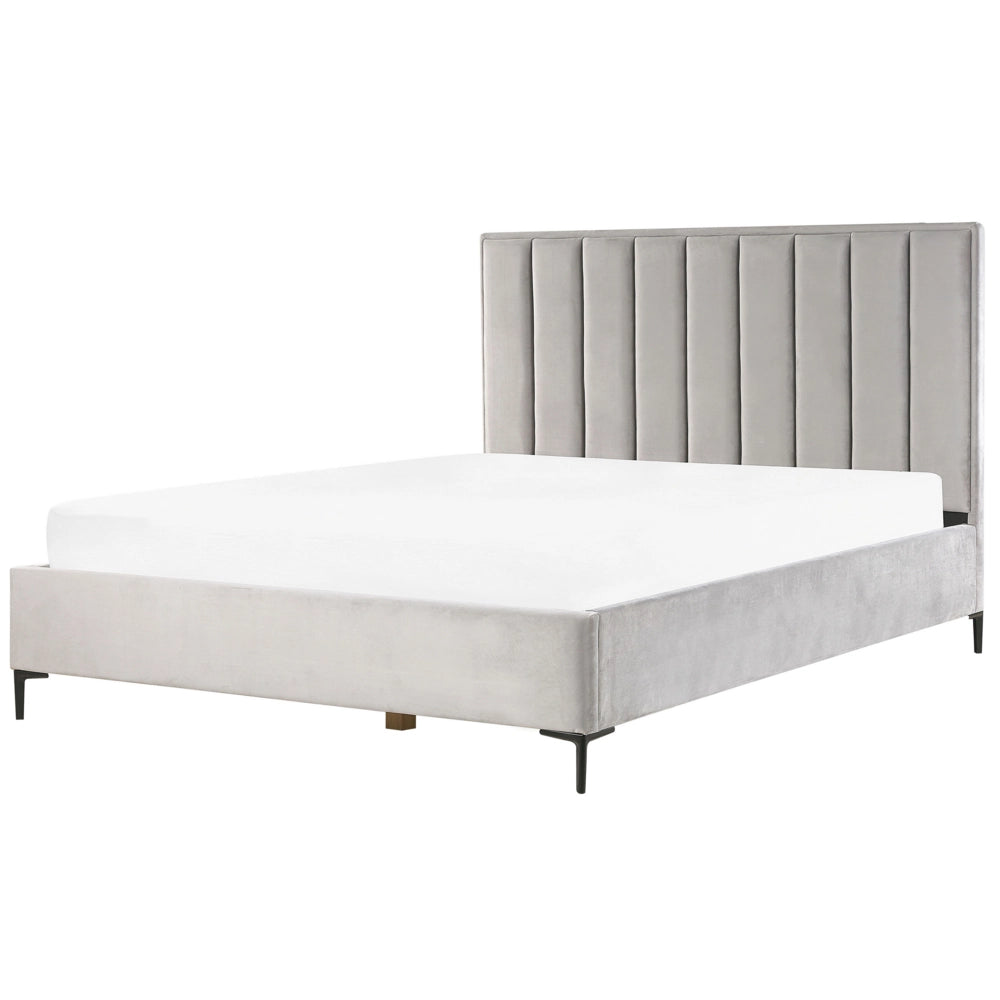 Set camera da letto in velluto grigio 180 x 200 cm con contenitore 2 comodini imbottiti