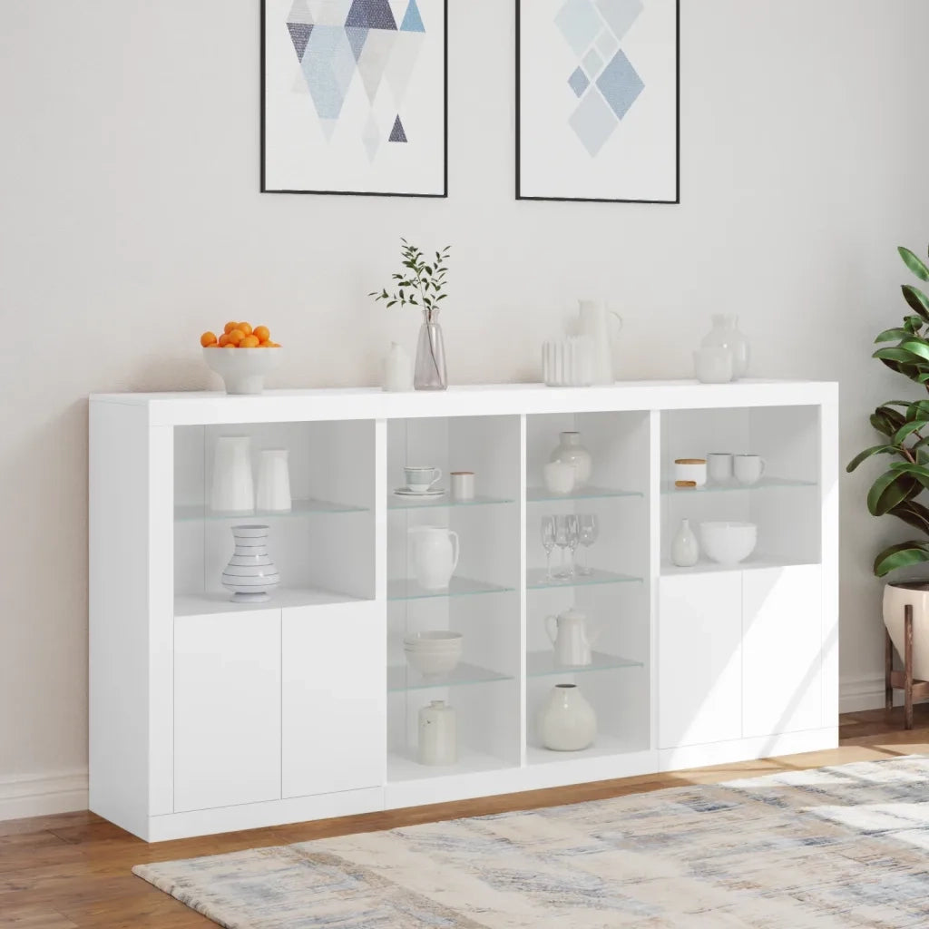 Credenza con Luci LED Bianca 202x37x100 cm 3209184