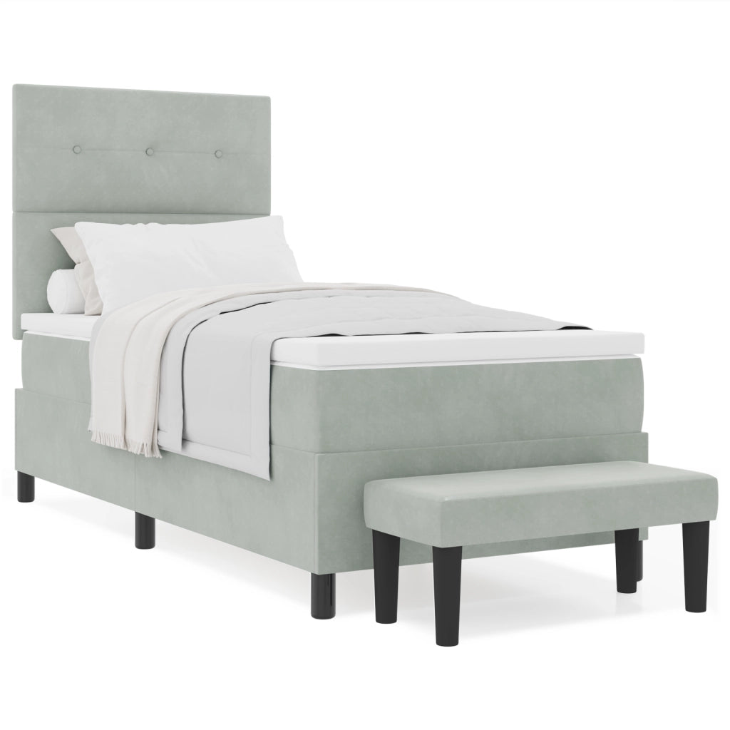 Letto a Molle con Materasso e Panca Grigio Chiaro 80x200 cm Velluto