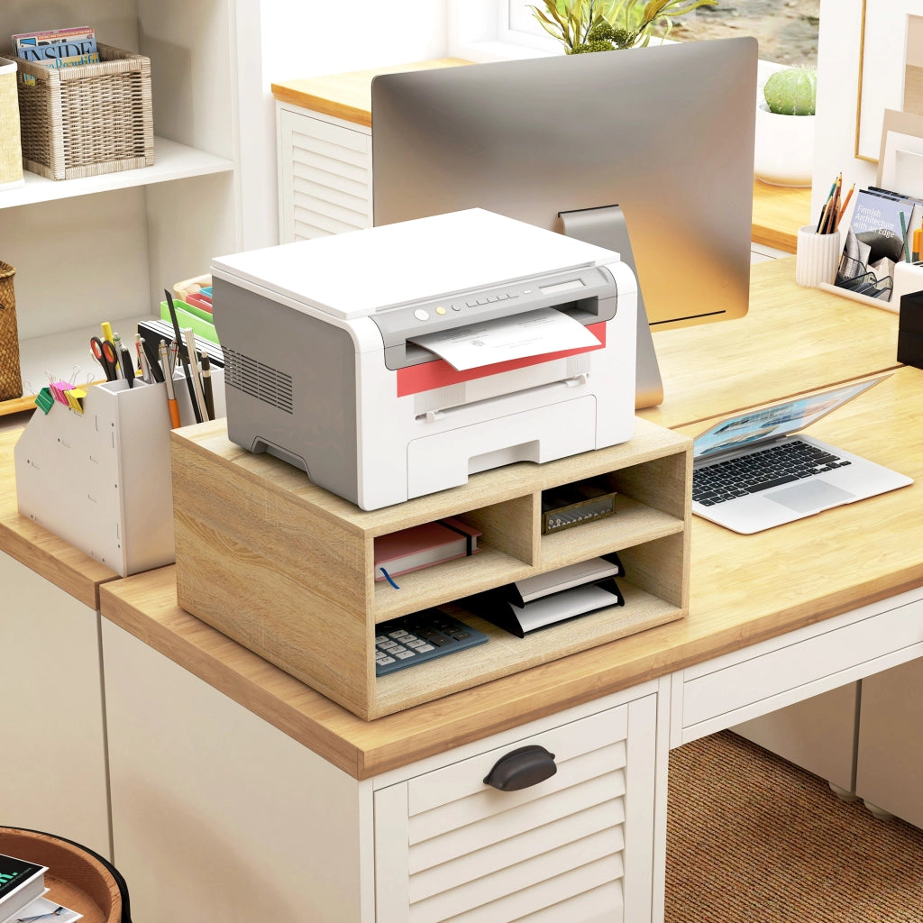 Organizzatore scrivania legno 3 compartimenti supporto stampante ¨C zephmum ¨C 47x40x22.5 cm