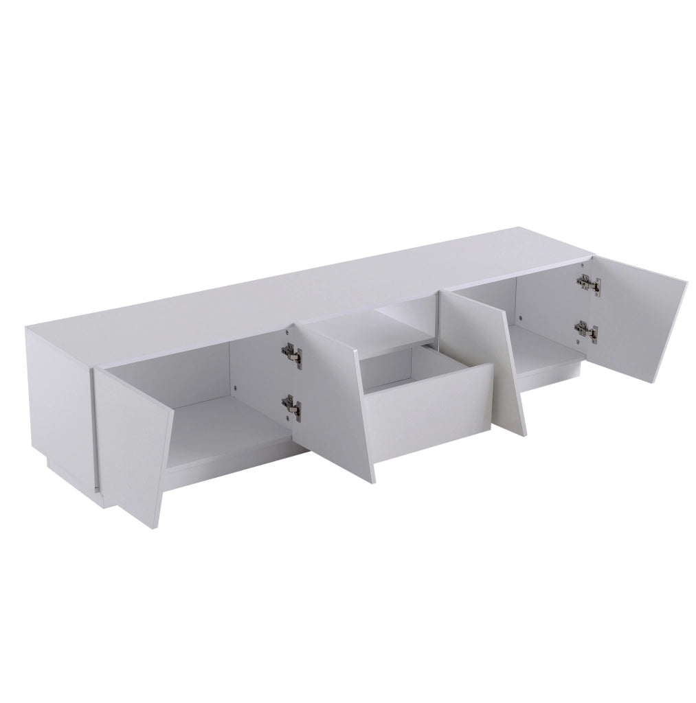 Mobile TV moderno 170x42x37 cm con 4 ante e 2 vani aperti in MDF bianco